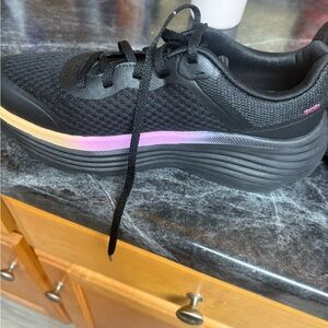 Skechers Black and Pink Athletic Shoes with Wave Design